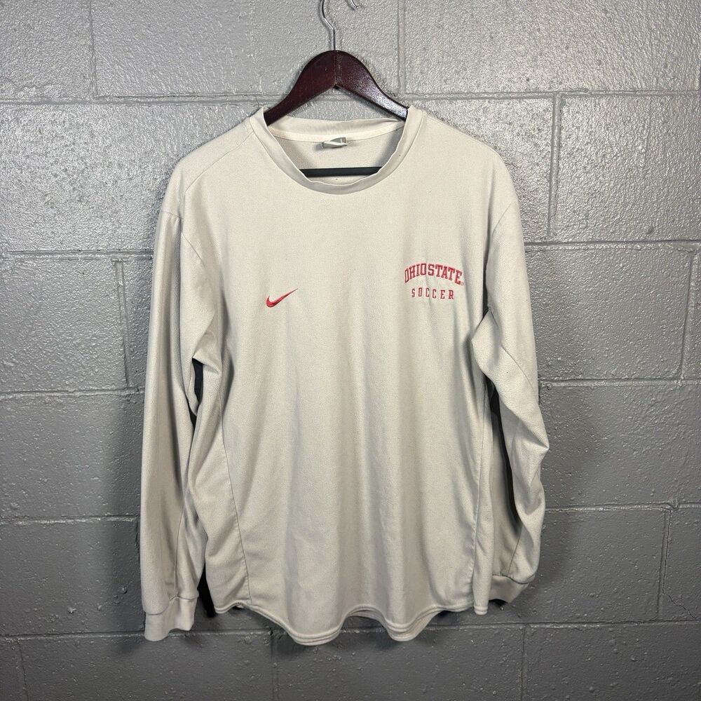 Nike Ohio State Buckeyes Soccer Shirt Men's L Long Sleeve Dri Fit White